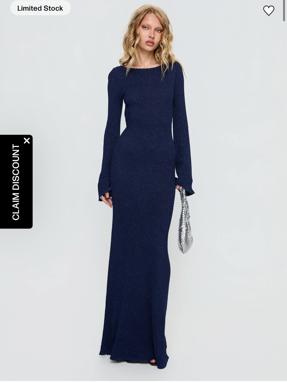 Rhapsody Long Sleeve Knit Maxi Dress Navy
